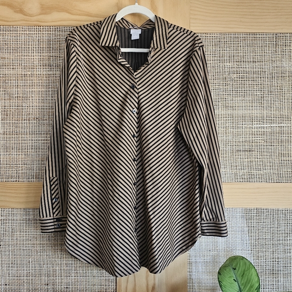 Chico's Striped Button Down Shirt 3 - Picture 4 of 5